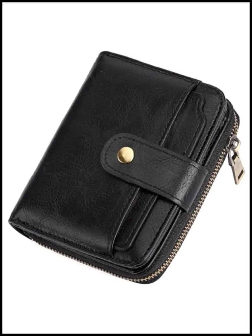 Vegan Leather Bifold Wallet with RFID Blocking Zipper